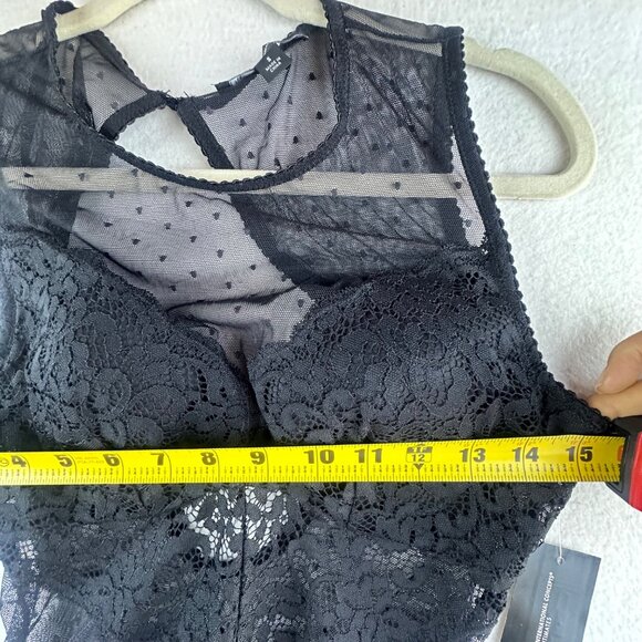 NWT INC International Concepts Bodysuit Women Small Black Mesh Grunge Cheeky - Picture 6 of 13